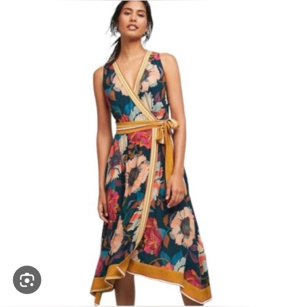 Floral Wrap Dress with Gold Accents